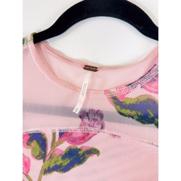 Free People Womens Top Pink Bettys Garden Floral Cropped Sheer Fitted Size XS - Picture 4 of 11